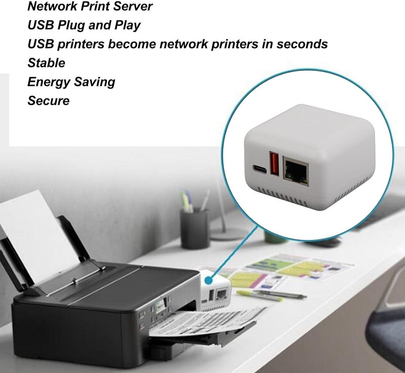 DAUERHAFT Wireless Print Server, Support Image Printing USB 2.0 Network Print Server Multiple Interfaces 100-240V Lightweight for PC (US Plug) - Image 4